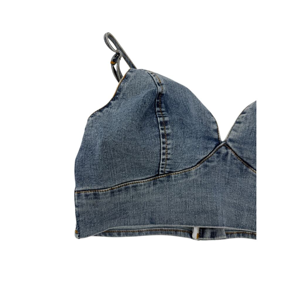 Shein Blue Denim Bra Top Zip Back Festival Rave Crop Bralette Size Large - Picture 8 of 10